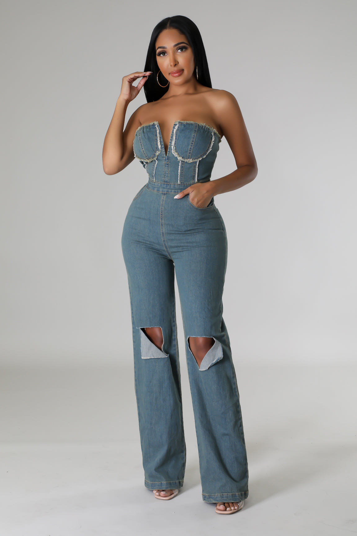 Set the Scene Denim Jumpsuit