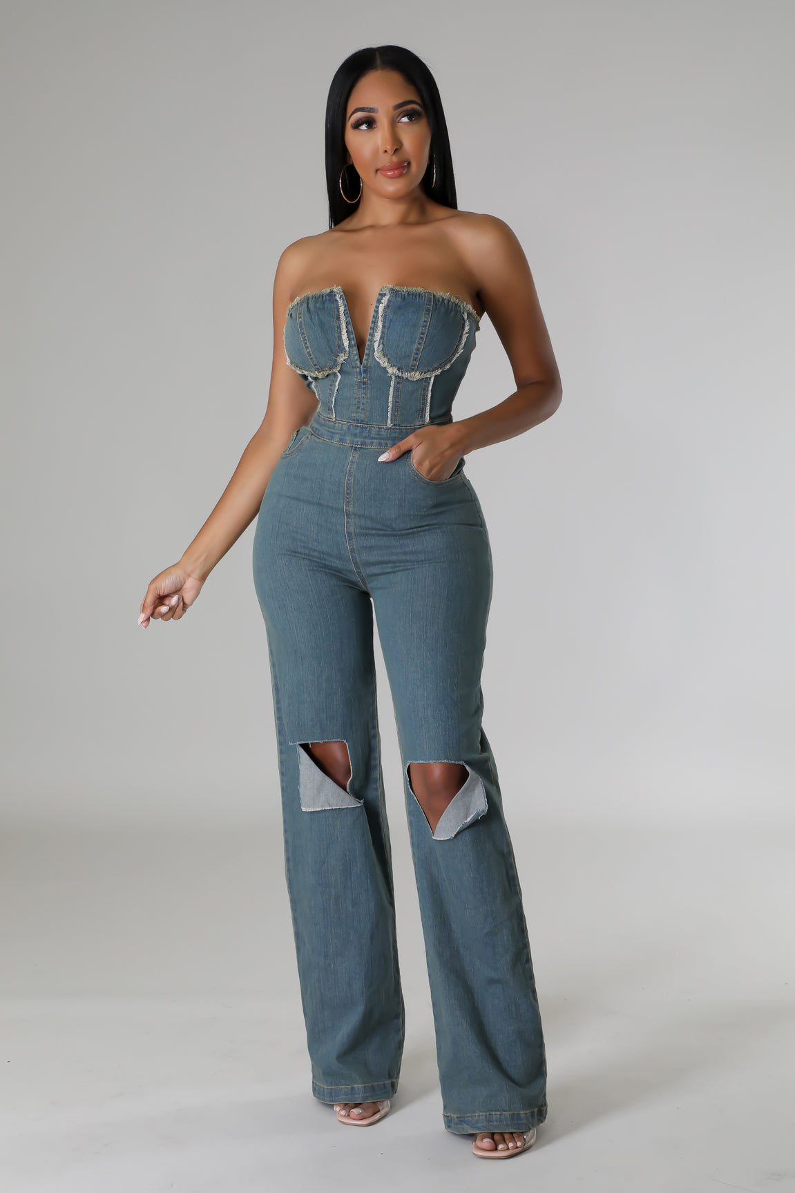 Set the Scene Denim Jumpsuit