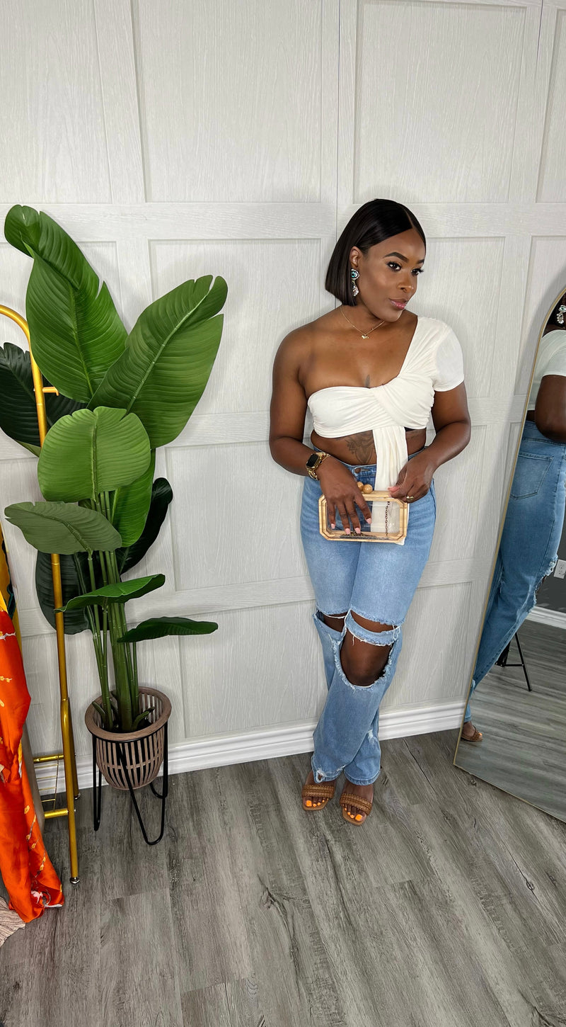 Celine Linen Crop Top-White