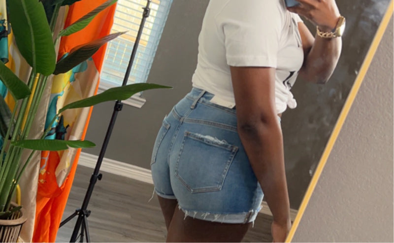 Distressed Denim Shorts-Medium Wash