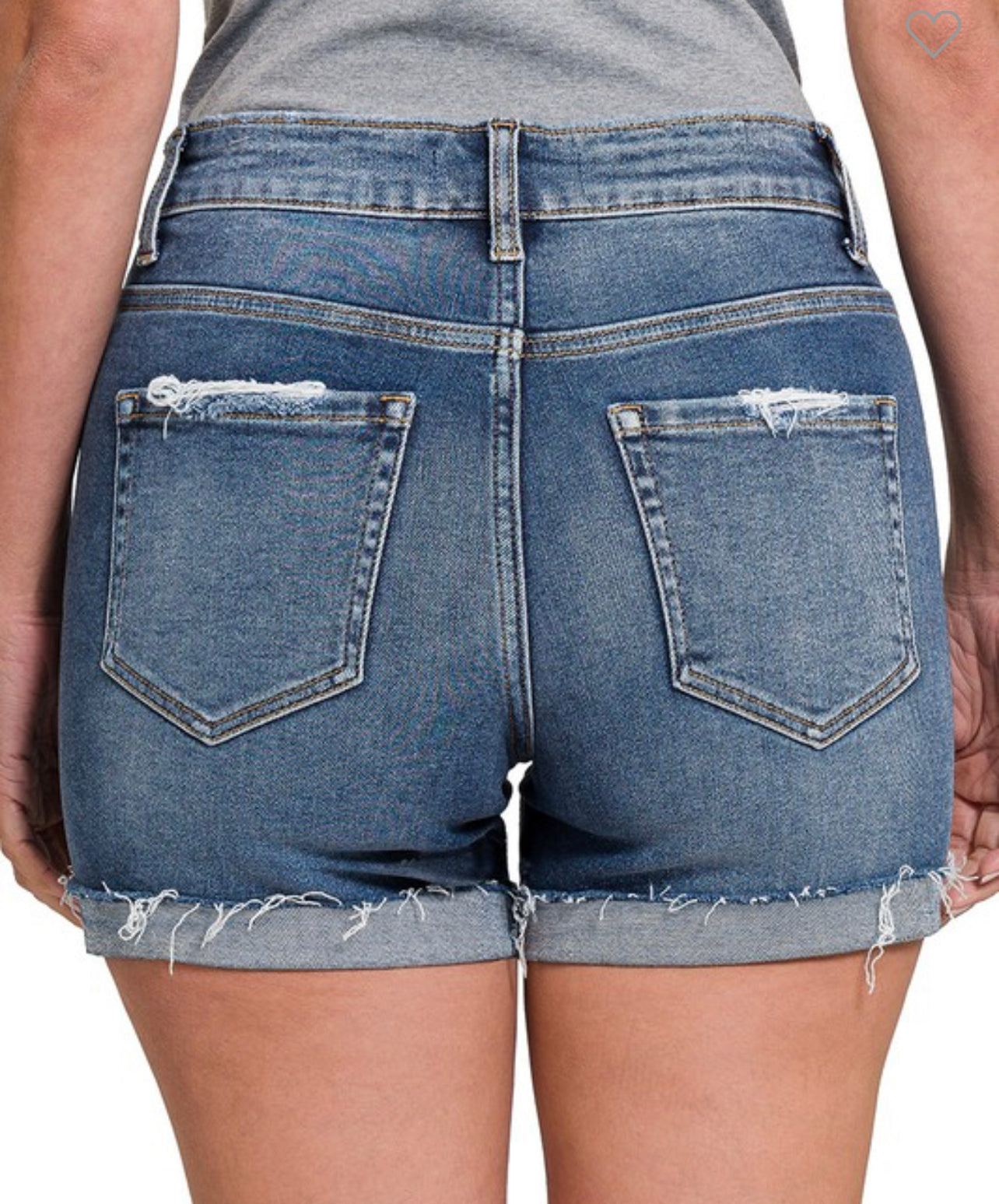 Distressed Denim Shorts-Dark
