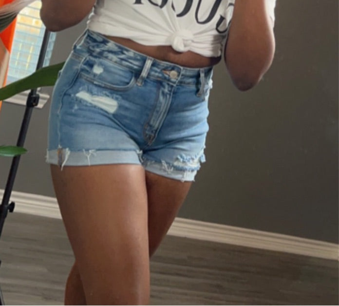 Distressed Denim Shorts-Medium Wash