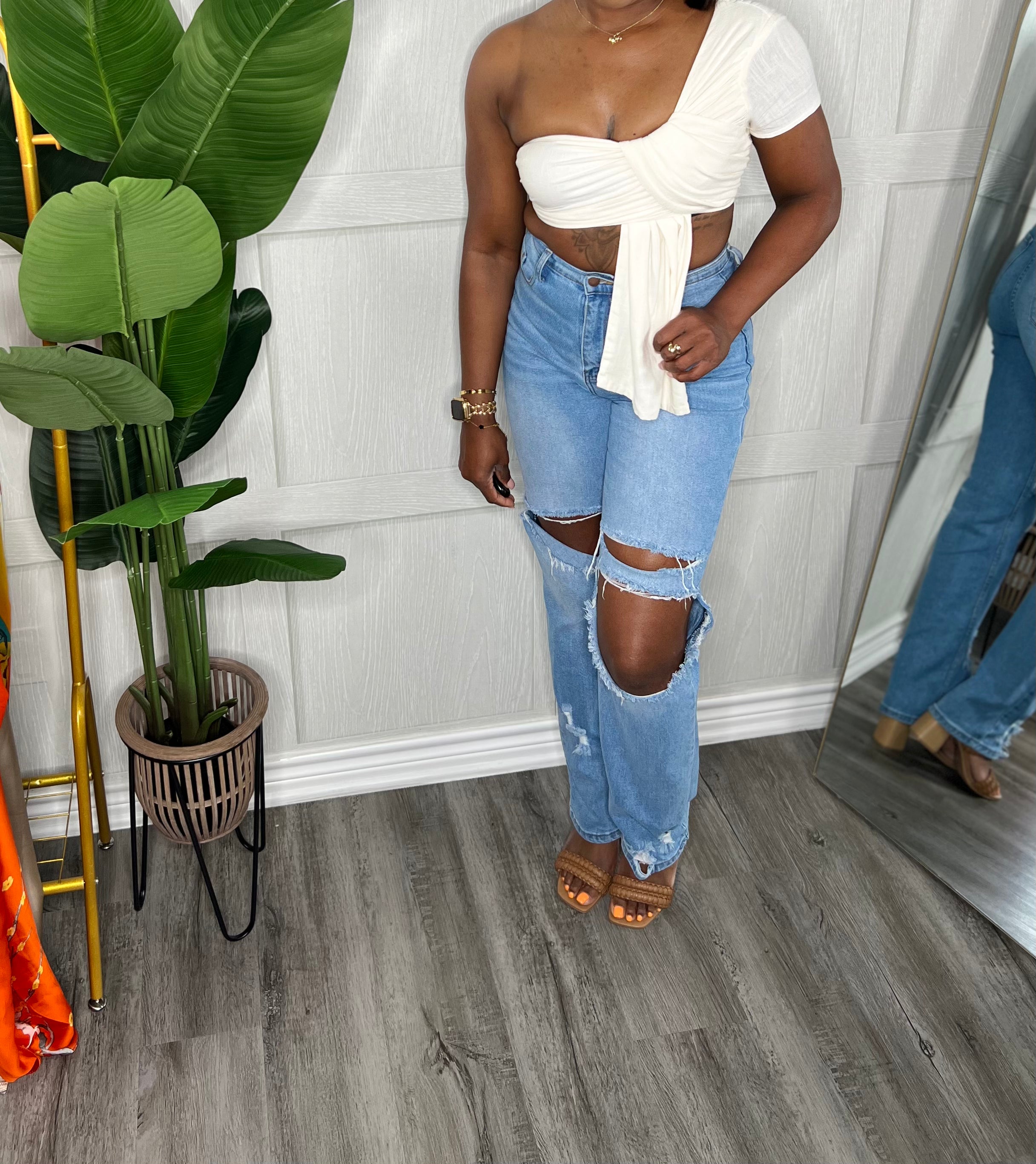 Celine Linen Crop Top-White