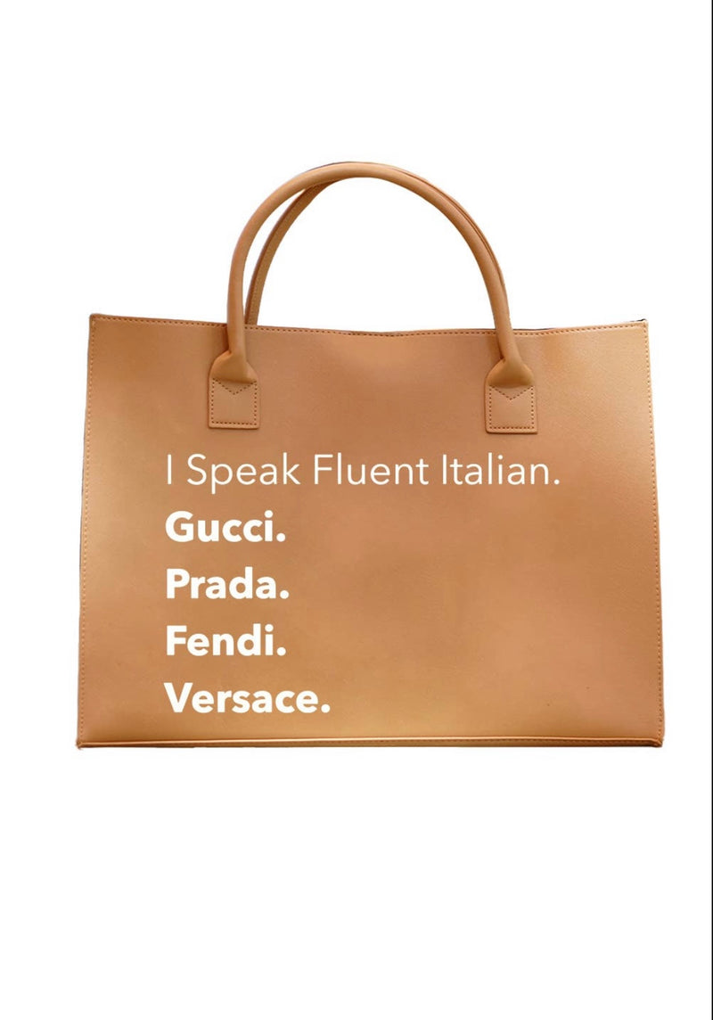 I Speak Foreign Tote- Tan